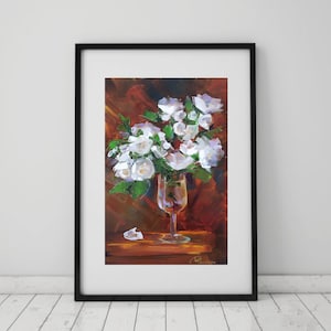 Pintura Flores blancas Jazmín, Pintura original Jazmín Obra de arte