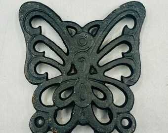 Salvamanteles pequeño de hierro fundido con forma de mariposa - Agarradera de metal negro de 8,9 cm (3,5 pulgadas)