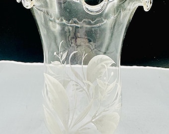 Globo de cristal transparente de repuesto para lámpara de aceite tipo huracán, pantalla para lámpara de vela con borde festoneado y relieve de hojas.