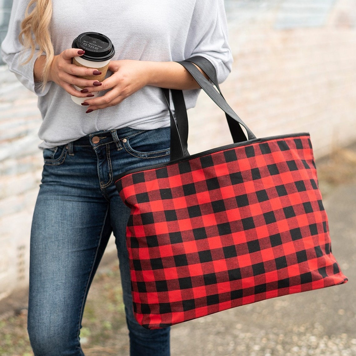 red buffalo check purse