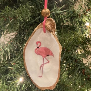 Flamingo Coastal Christmas Tree Oyster Shell Ornament