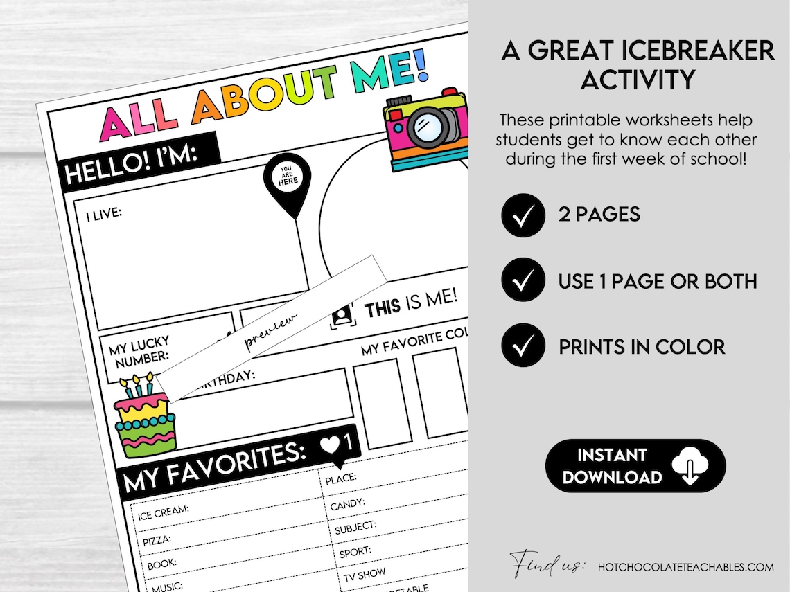 ALL ABOUT ME Worksheets for Kids, Back to School, Writing Prompts for ...