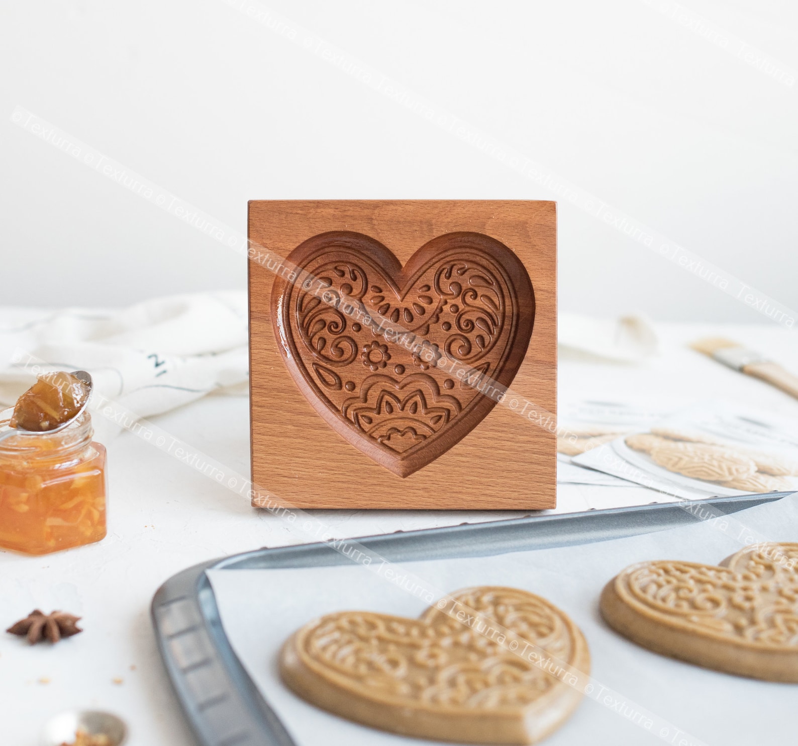 Heart mold Carved wooden cookie mold Valentine's Day Etsy