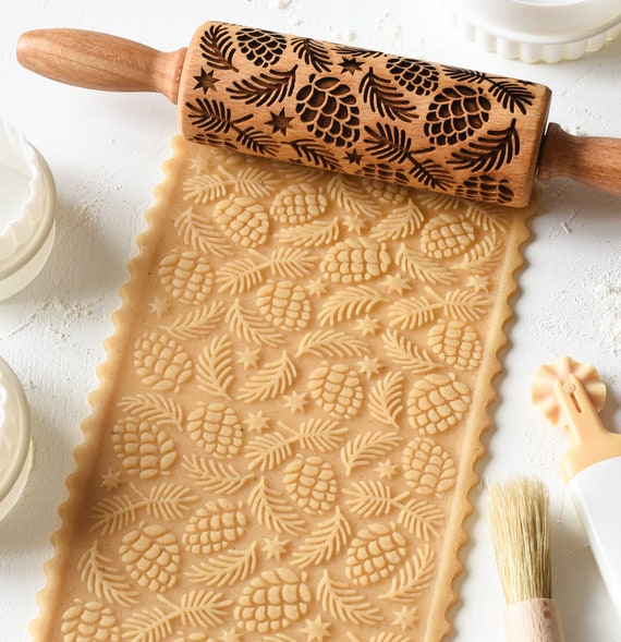 Carve Rolling Pin Rollnadel Mit Tannenzapfen Design Mini Etsy
