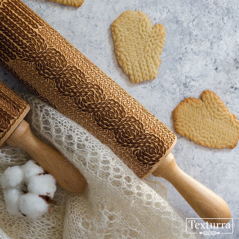 Engraved rolling pin knitting design Homeschool baking Etsy