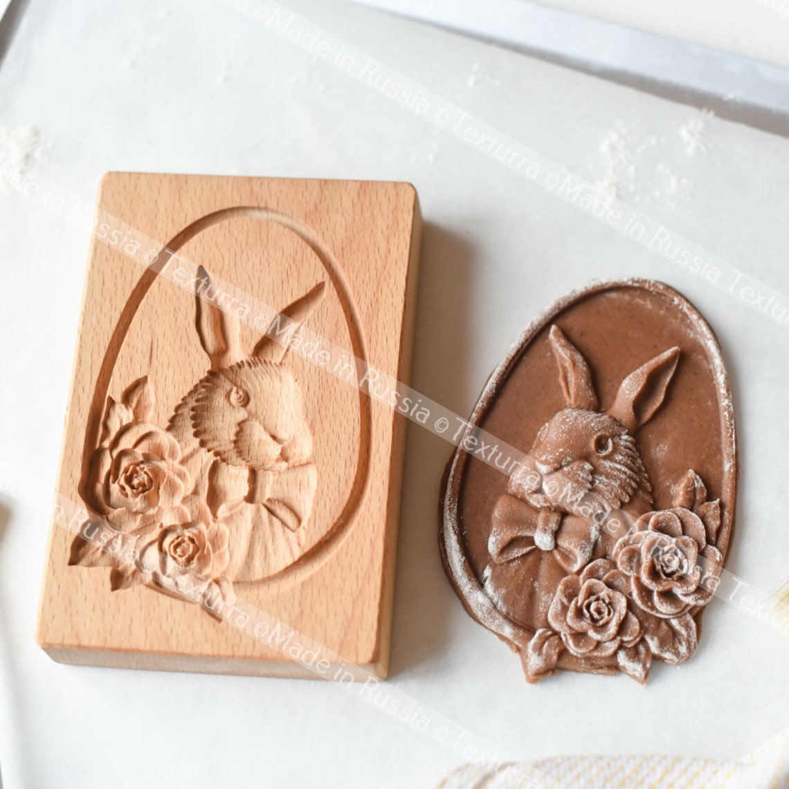 Cookie cutter Easter Bunny cookie stamp Carved wooden Etsy