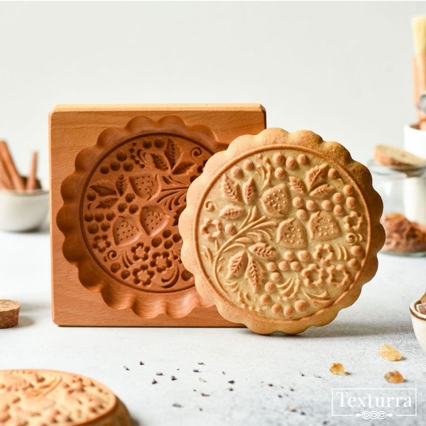 Flower stamp - Biscuit mold strawberry - Carved wooden pryanik mold - Cake cookie cutter - gift for mom mother day