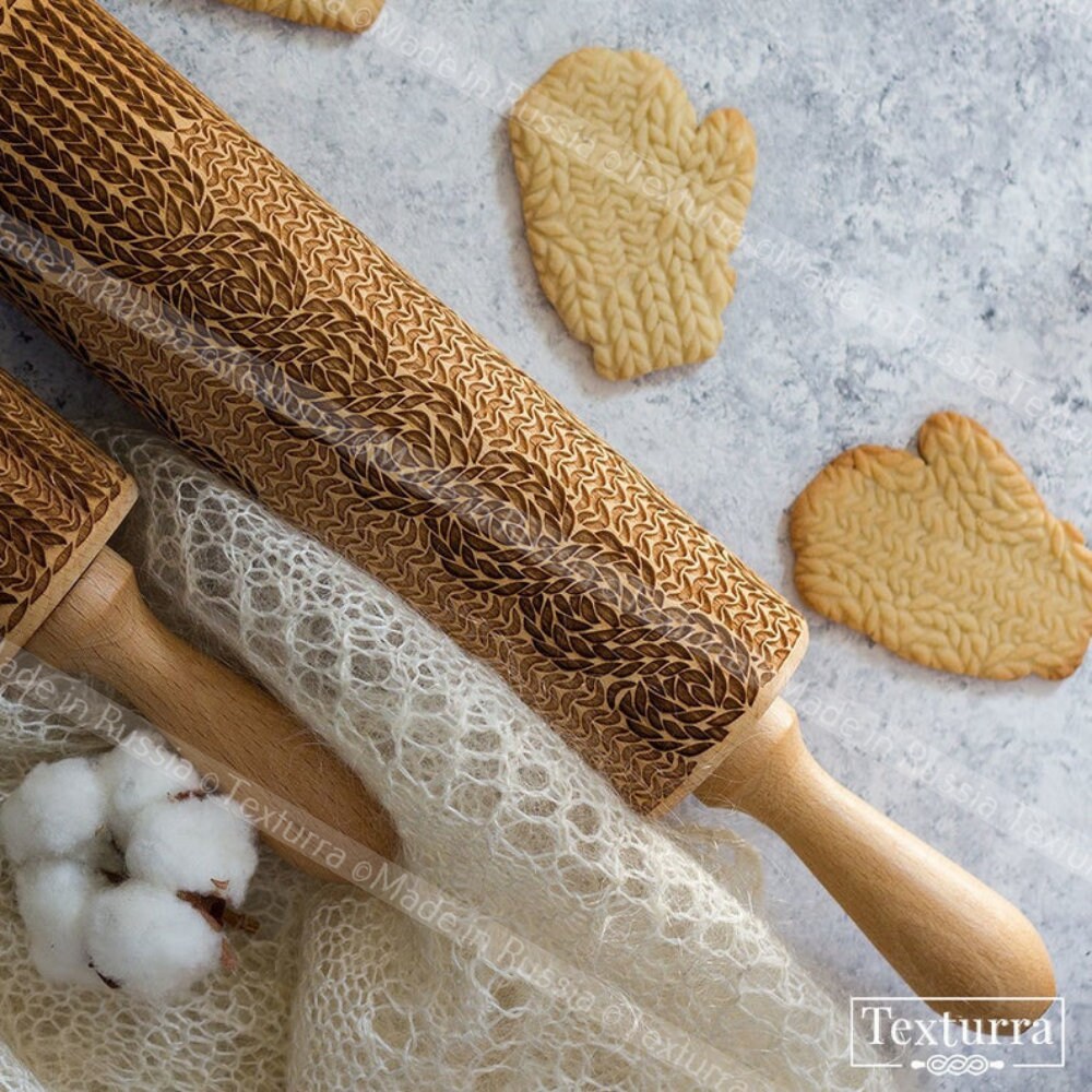 Engraved rolling pin knitting design - Homeschool baking - Baking gif…