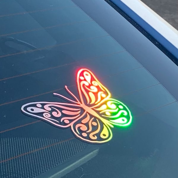 Boho Butterfly Holographic Rainbow Waterproof Vinyl Decal Sticker. Holographic Decal. Iridescent Sticker. Nature Lover Gifts. Butterfly.