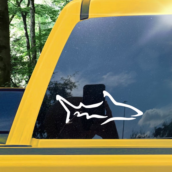 Shark decal for car truck or suv rear window. Comes in black or white and the size of your choice. Makes a great gift.