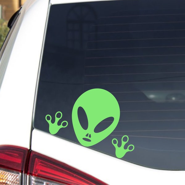 Alien Decal Sticker. Alien Sticker. Alien Car Window Decal. Green Alien Sticker. Green Alien Decal. UFO Decal. UFO Stickers.