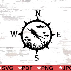 Scuba Diver Compass SVG: Decal Cut File (Digital Download)