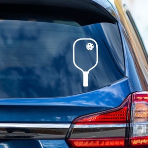 Pickleball Paddle Car Decal: White Vinyl Sticker
