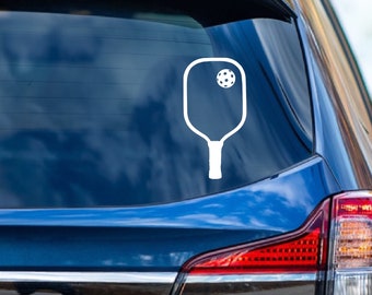 Pickleball Paddle Car Decal: White Vinyl Sticker