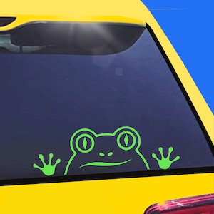 Adhesivo de vinilo impermeable con diseño de rana verde neón para coche