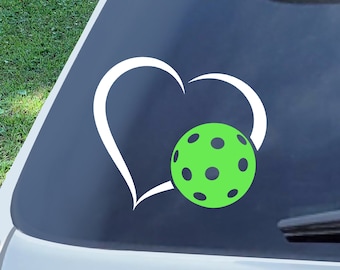 Pickleball and Heart Decal Sticker - Car Window, Vinyl, Laptop
