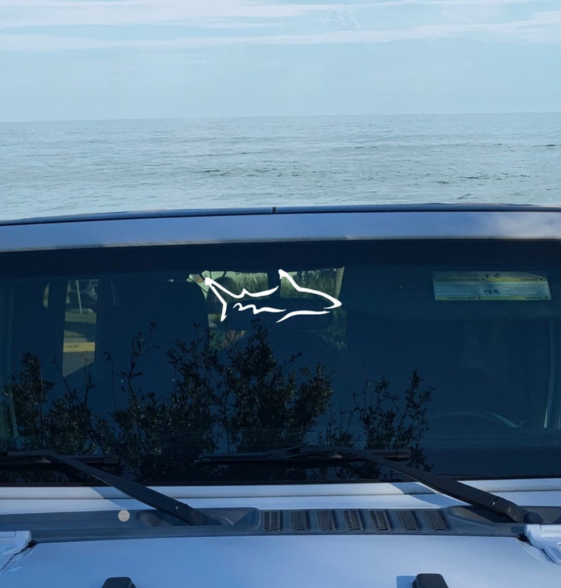 Shark decal for car truck or suv rear window. Comes in black or white and the size of your choice. Makes a great gift. image 4