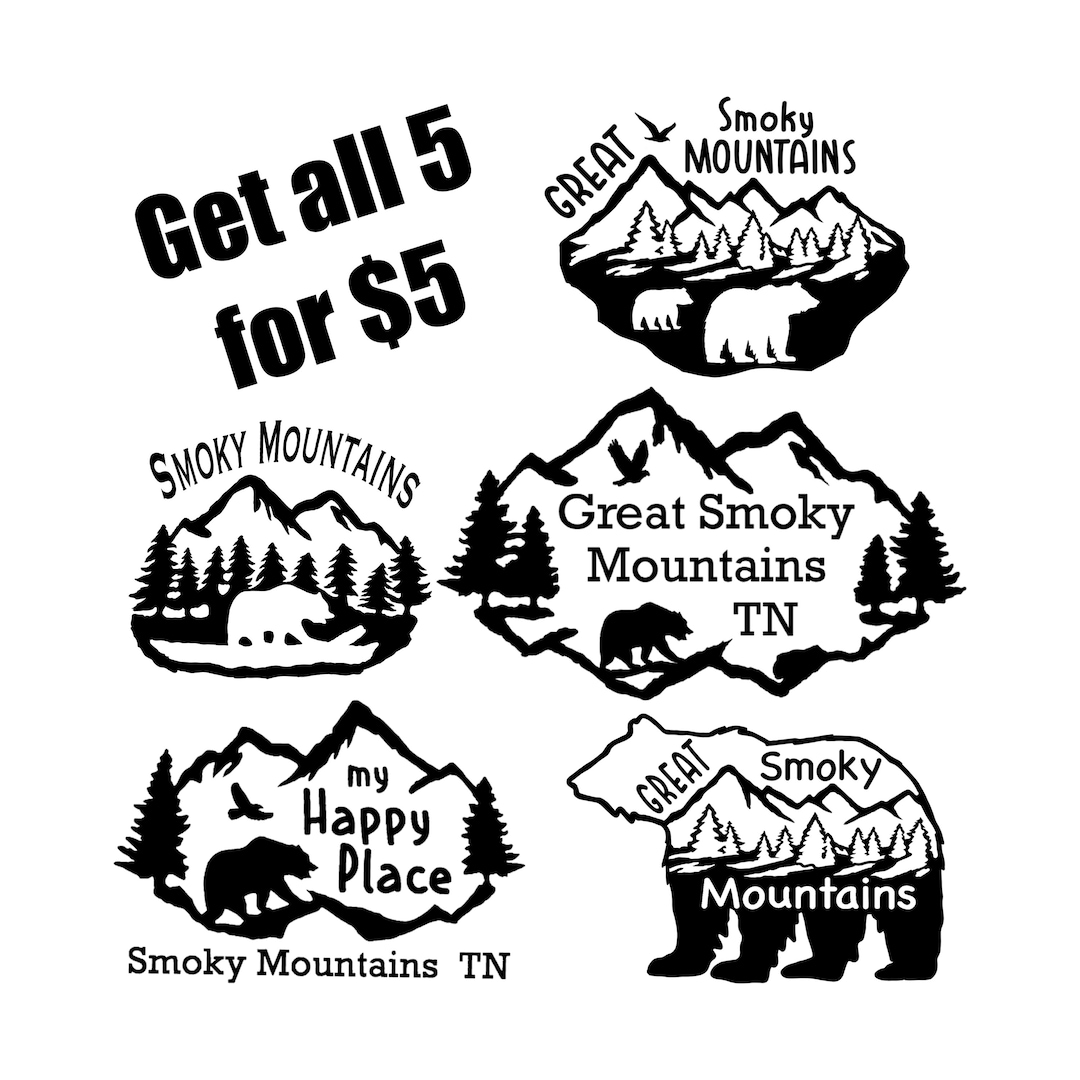 5 Smoky Mountains SVG Cut Files for Cricut. Use to Make Transfers