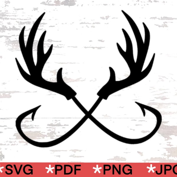 Hunt Fish. Hook Antlers. Deer Antlers. Fish Hook. Hunters Gifts. Fishermen Gifts. SVG for Cricut. Use to make decals  for car windows.