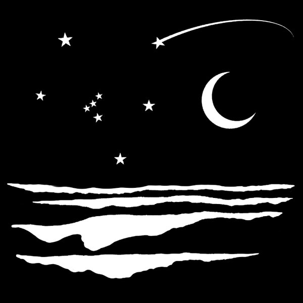 Beach Decal of Surf, Orion , and moon. nighttime atmosphere, beach car decal, beach gifts, atmospheric night, stars decals, Orion car window