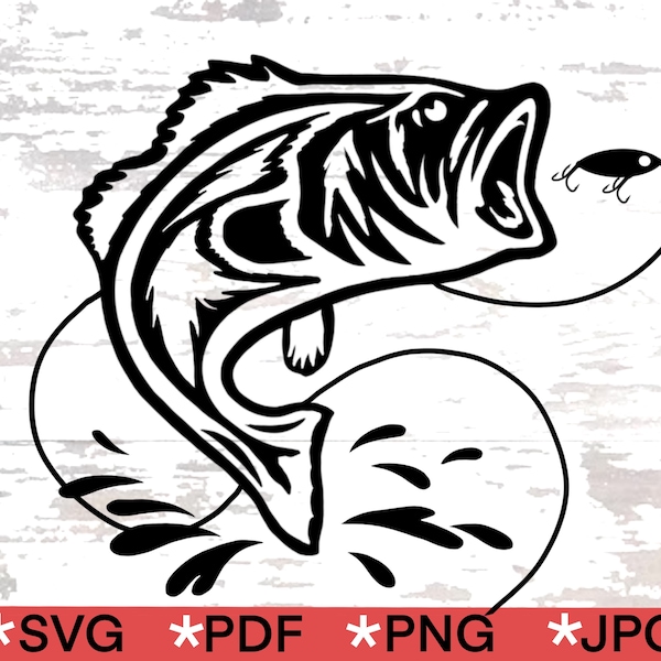 Jumping Largemouth Bass SVG File for Cricut and Silhouette Cameo. Make great gifts for fishermen.