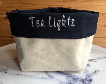 Embroidered tea light storage organiser