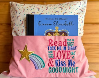 Story Book Cushion for Kids – Reading Pillow with Pocket, Shooting Star Nursery Cushion, Handmade Children's Gift