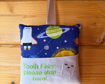 Children's tooth fairy pillow, space themed print