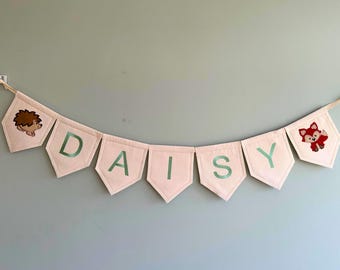 Personalised Felt Name Banner – Name Bunting, Woodland Nursery Decor, Handmade Baby Gift