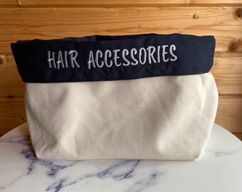 Embroidered Hair Accessories Storage Organiser: Fabric Basket
