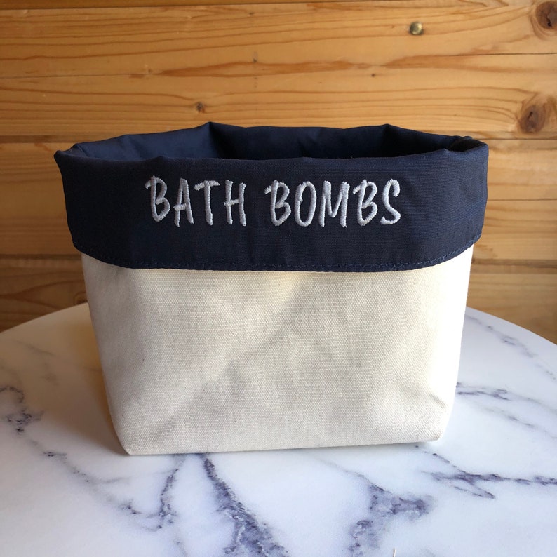 Embroidered Bath Bomb Storage Organiser, Bathroom Storage, Fabric Basket, Home Tidy Silver