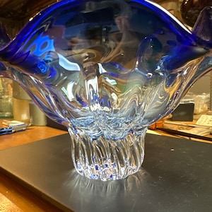 Gorgeous cobalt to clear glass bowl