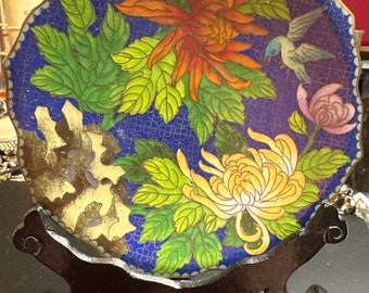 Chinese cloisonné plate with stand