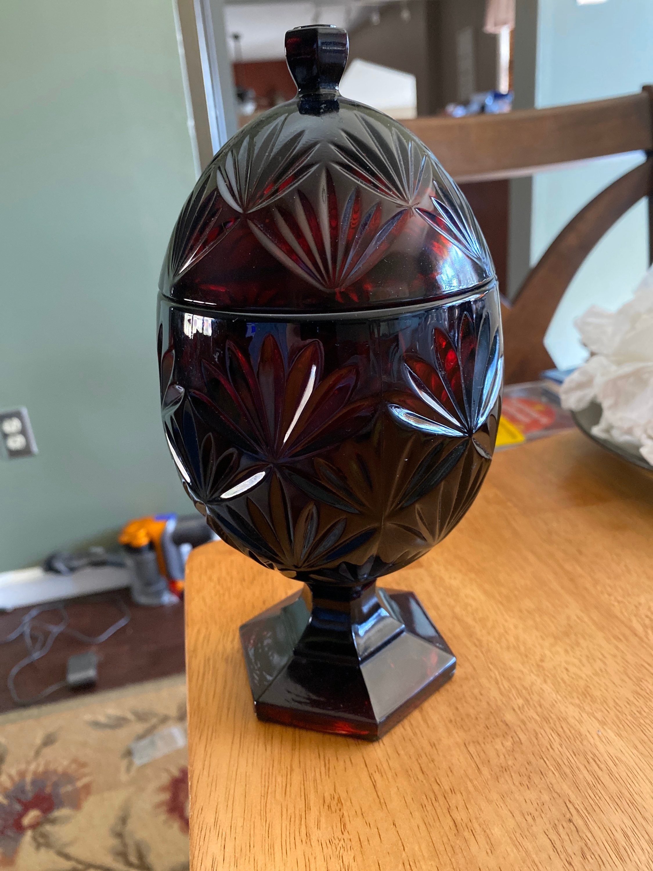 Vintage Ruby Glass Egg Shaped Candy Dish With Lid - Etsy