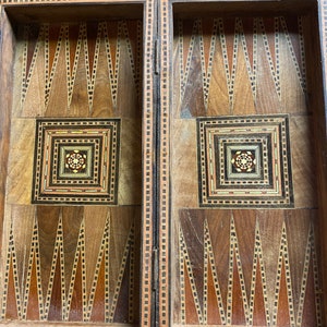 Inlaid wood folding chess and backgammon board