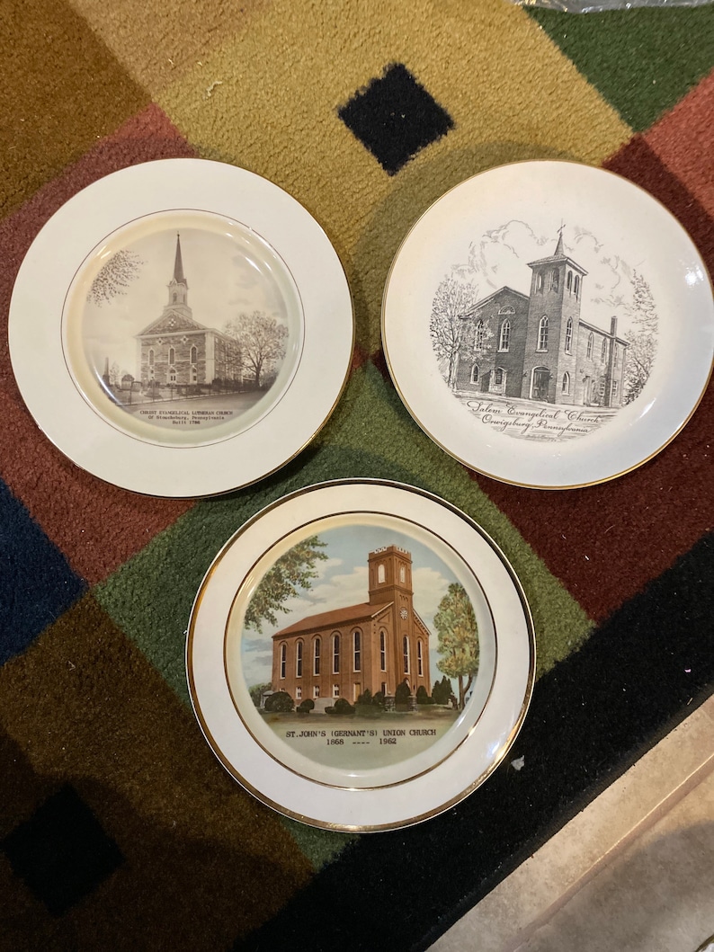 Collection of 10 Commemorative Plates From Churches in Etsy