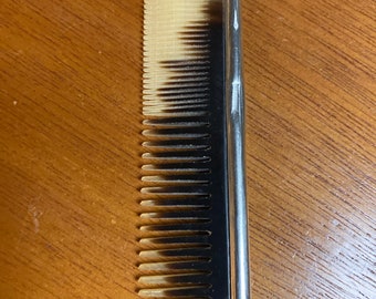 Antique ox horn and metal comb