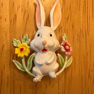 Enamel on metal bunny brooch