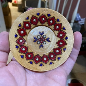 Painted and engraved wood trinket bowl