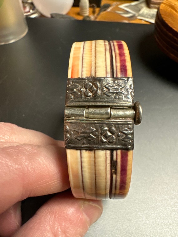 silver and bone bangle bracelet - image 2