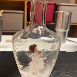 Mary Gregory style glass carafe
