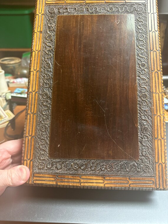 Polish carved wood jewelry box Gem