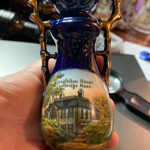Longfellow house blue souvenir vase