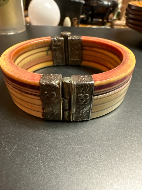 silver and bone bangle bracelet - image 1