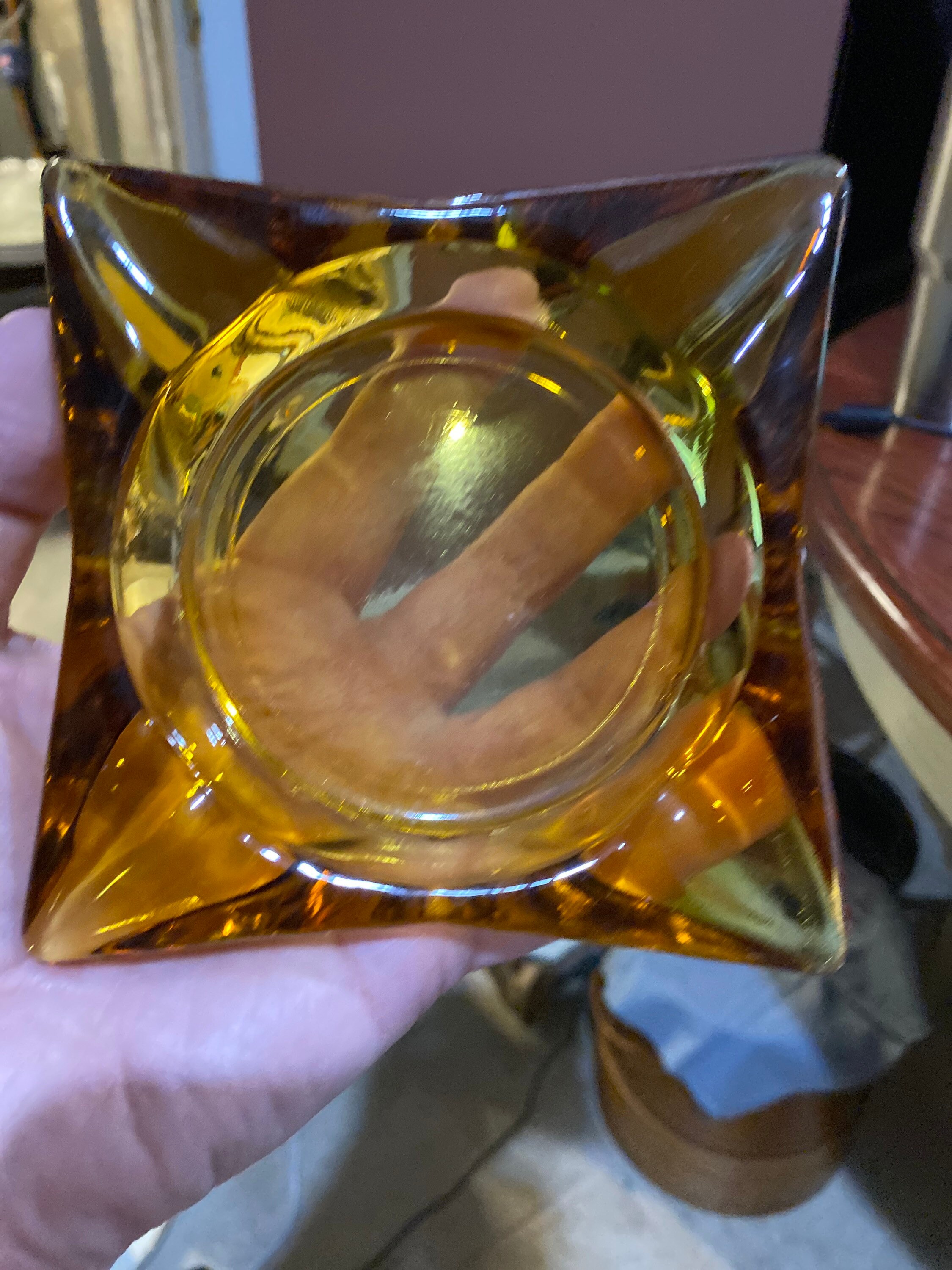 ヴィンテージの琥珀色のガラス灰皿 - Etsy 日本