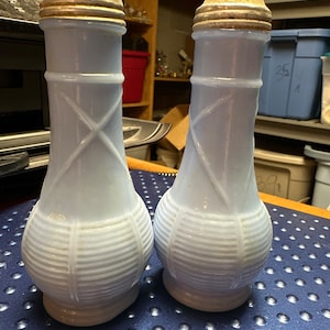Vintage Jeannette Glass Delphite Blue Milk Glass Salt and Pepper Shakers.