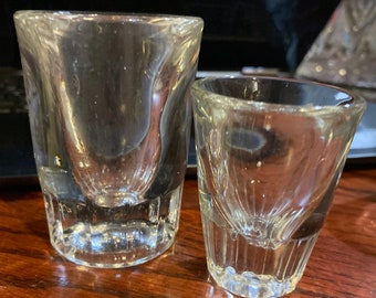 Set of 2 vintage shot glasses with ribbed bottoms