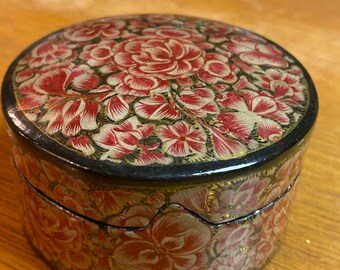 Vintage Hand Crafted Kashmir Box, Lacquered Paper Mache Box, 22kt