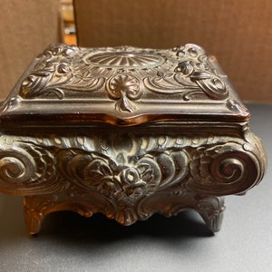 Copper and silver tone jewelry casket