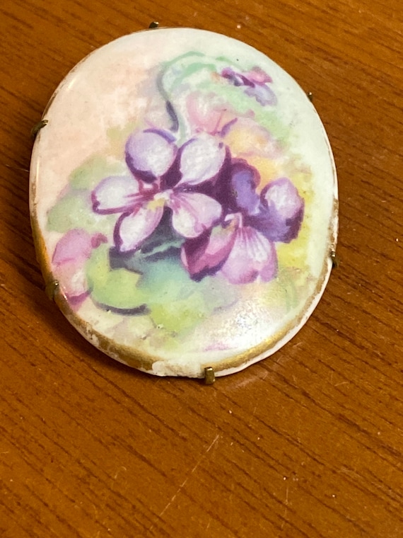 Vintage hand painted brooch - image 1